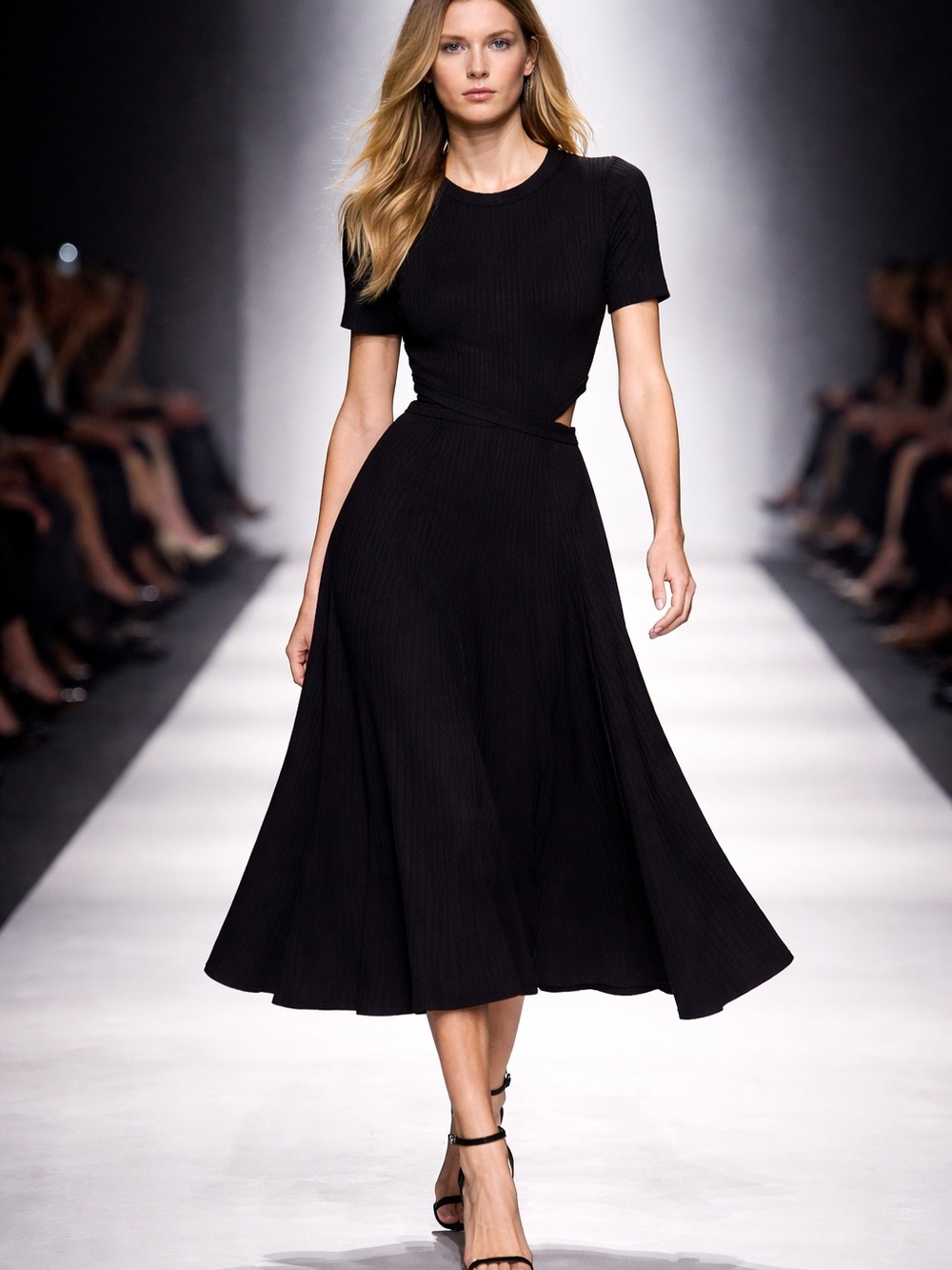 Boden Black Short-Sleeve Cutout A-Line Midi Dress